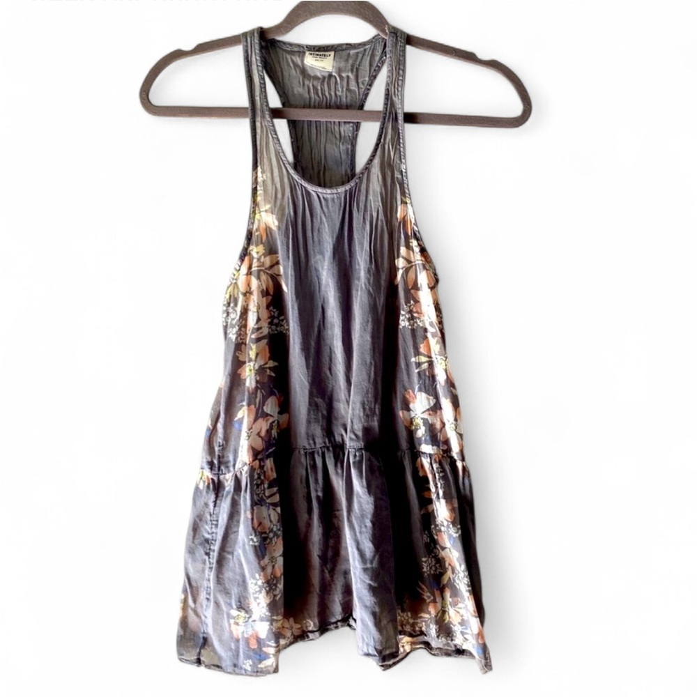 FREE PEOPLE INTIMATELY SILK BLEND FLORAL GRAY OVERSIZED BOHO TUNIC TOP SIZE XS